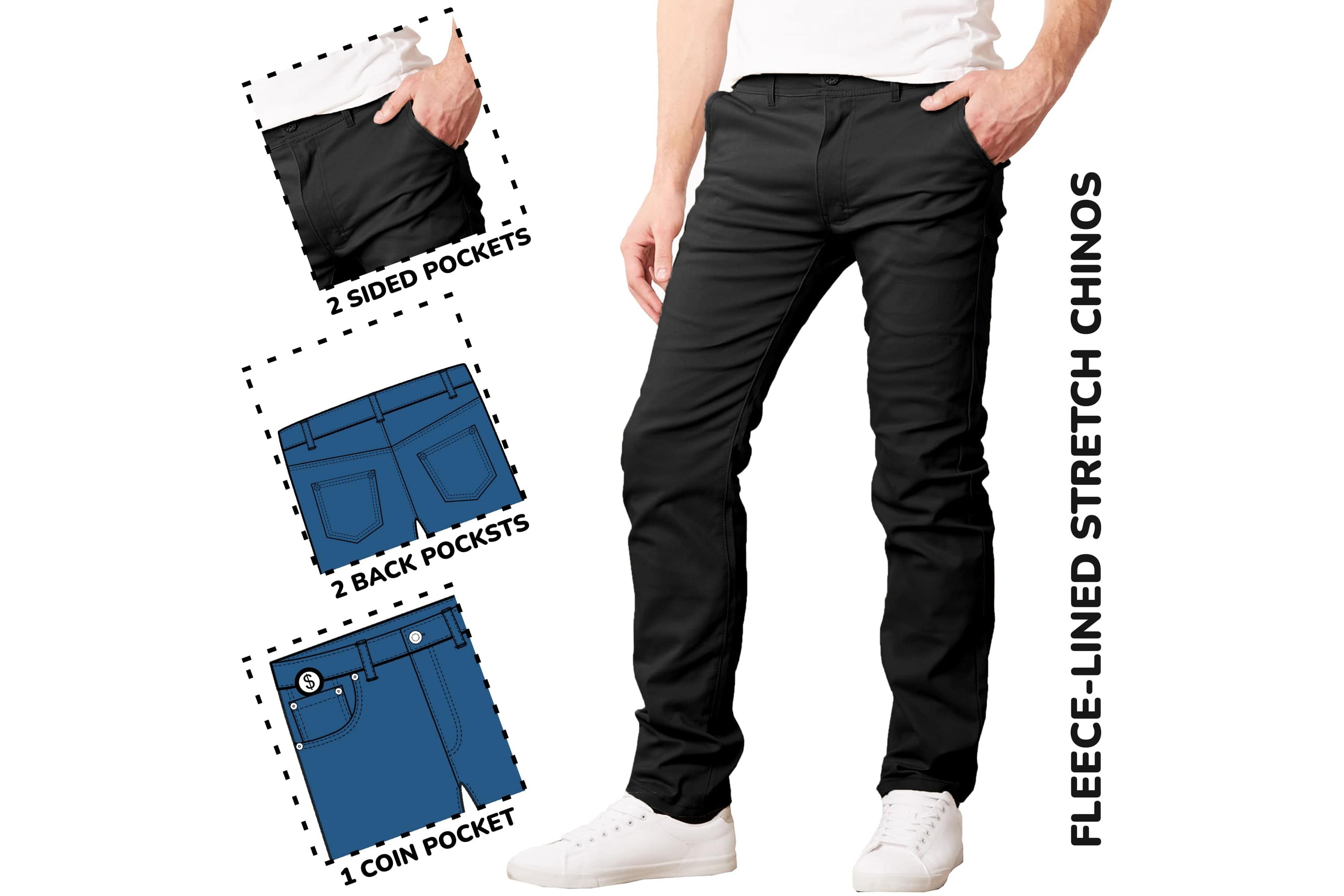 JumpStart Men’s Slim Fit  Heavyweight Fleece-Lined Stretch Chino Uniform Work Pants -2 Pack