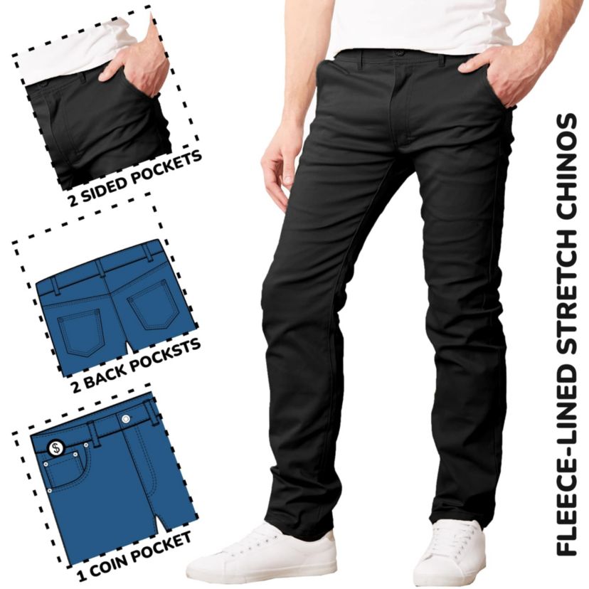 JumpStart Men’s Slim Fit  Heavyweight Fleece-Lined Stretch Chino Uniform Work Pants -2 Pack