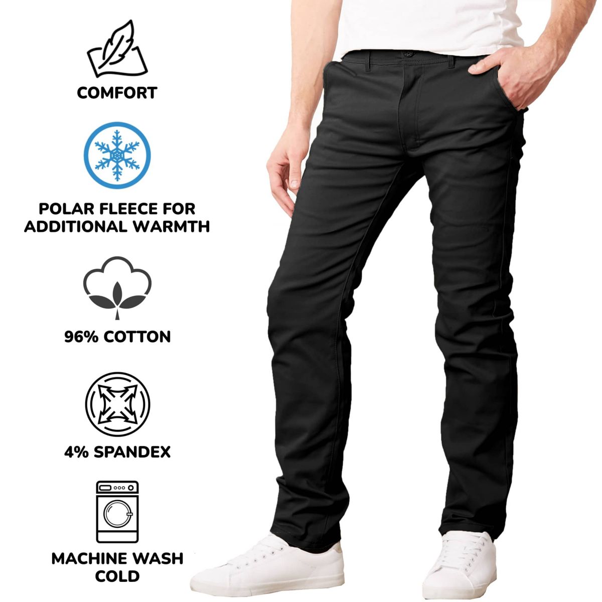 JumpStart Men’s Slim Fit  Heavyweight Fleece-Lined Stretch Chino Uniform Work Pants -2 Pack