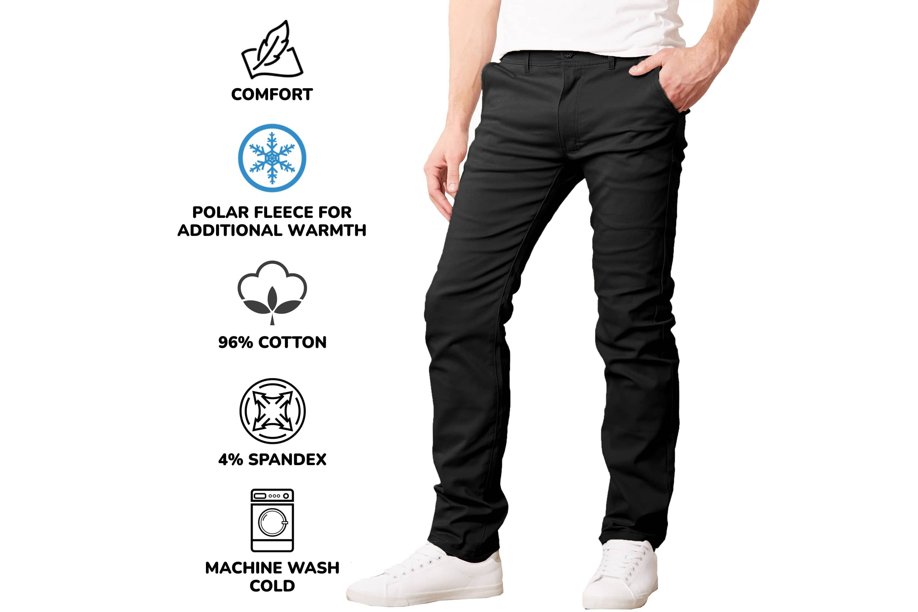 JumpStart Men’s Slim Fit  Heavyweight Fleece-Lined Stretch Chino Uniform Work Pants -2 Pack