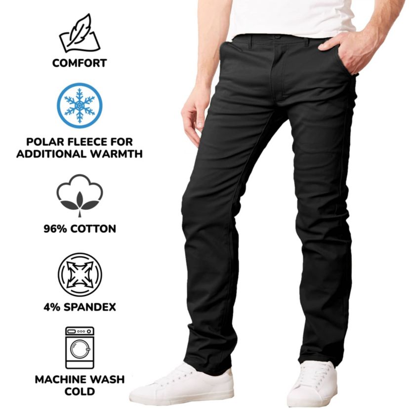 JumpStart Men’s Slim Fit  Heavyweight Fleece-Lined Stretch Chino Uniform Work Pants -2 Pack