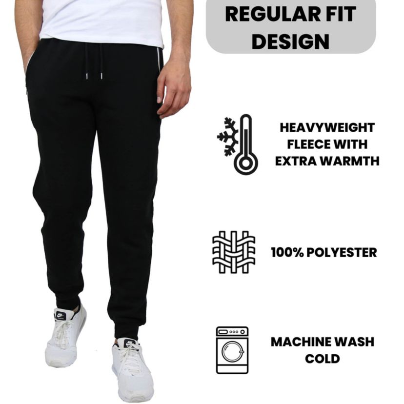 Blue Ice  Mens Fleece-Lined Jogger Sweatpants With Zipper Pockets-2 Pack