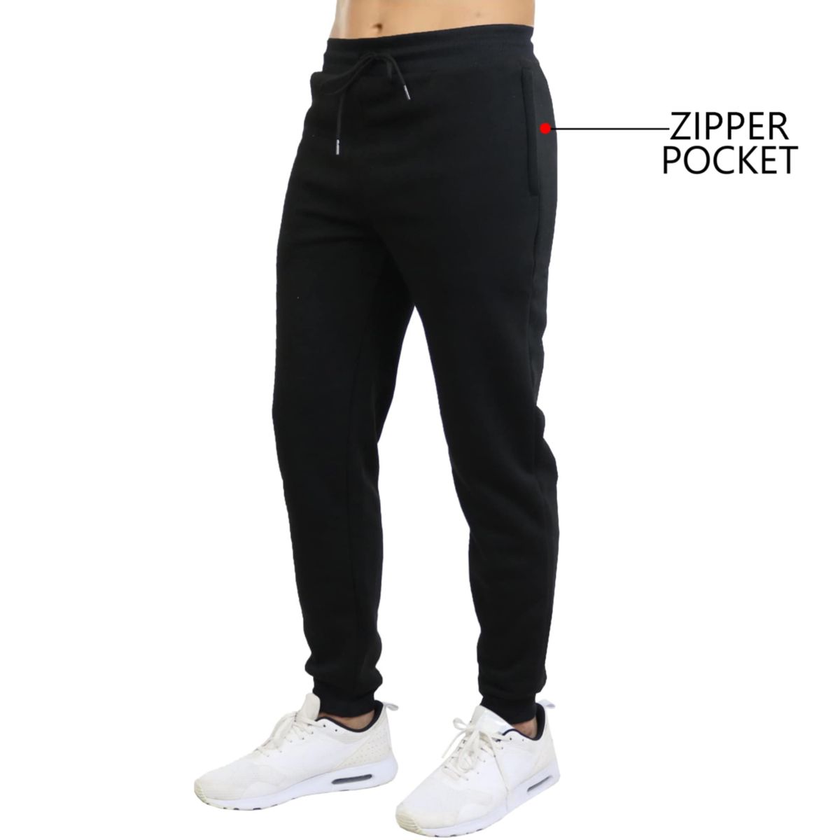 Mens Fleece Jogger Sweatpants With Zipper Side Pockets- 3 Pack