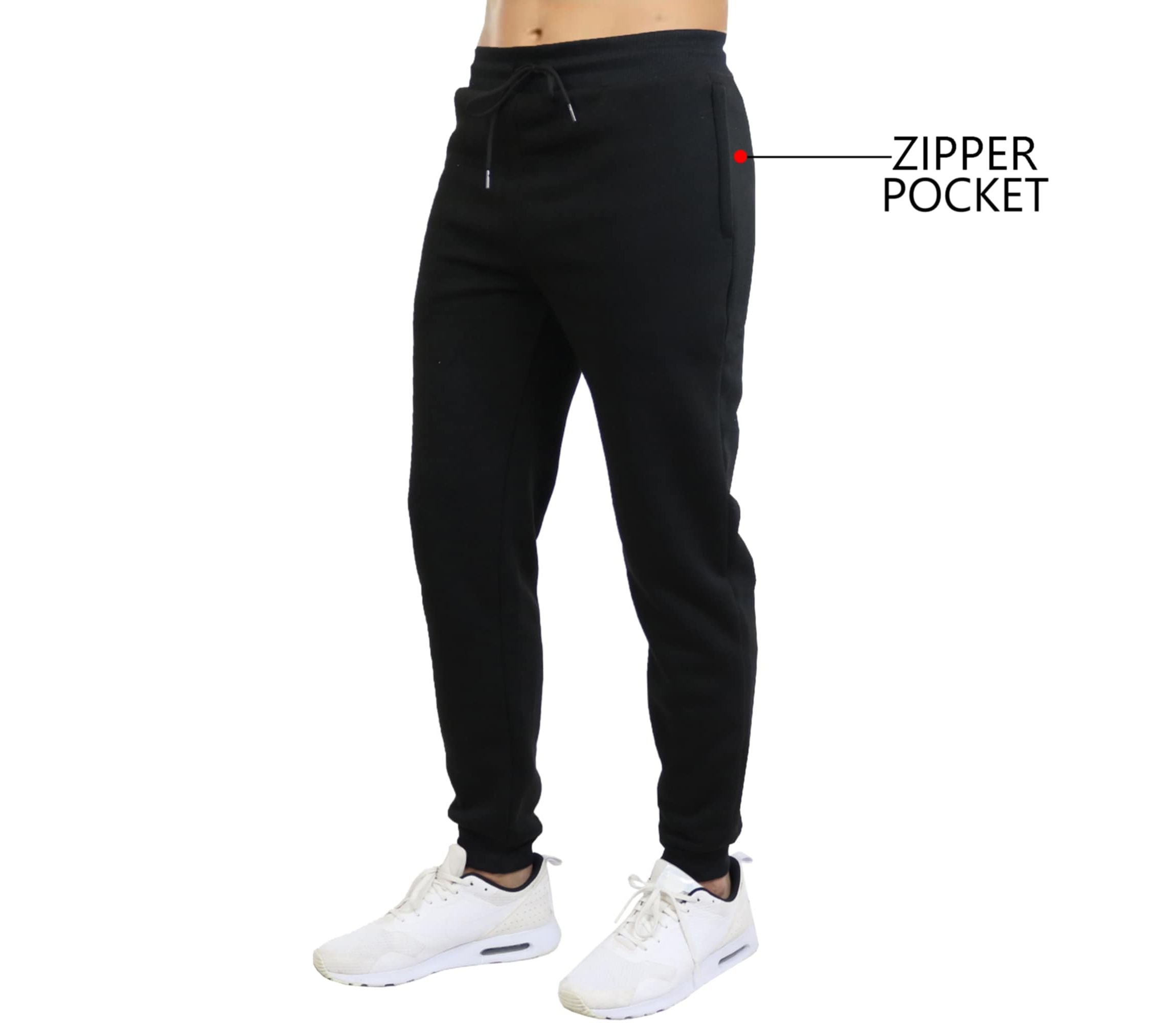 Mens Fleece Jogger Sweatpants With Zipper Side Pockets- 3 Pack