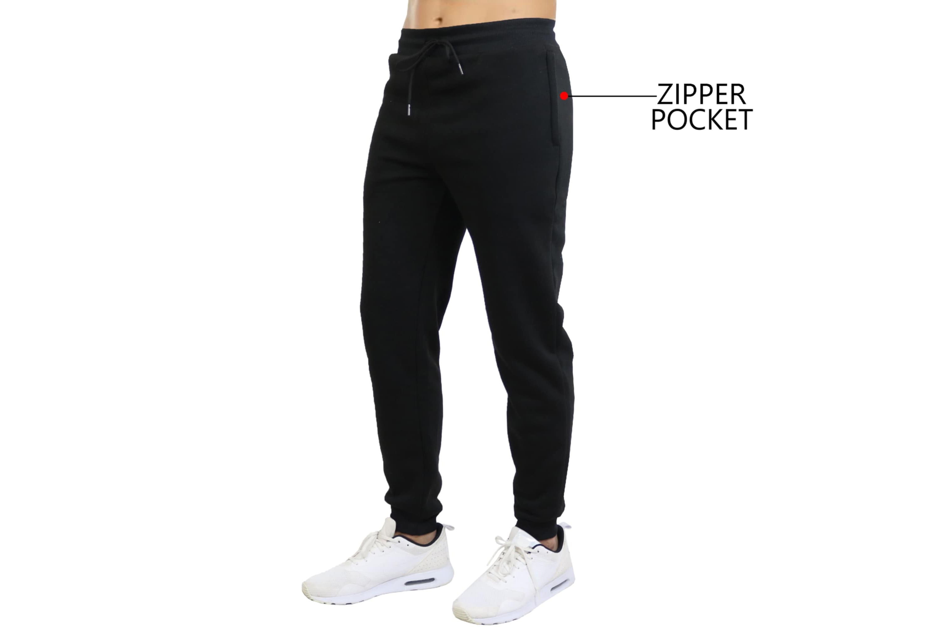 Mens Fleece Jogger Sweatpants With Zipper Side Pockets- 3 Pack