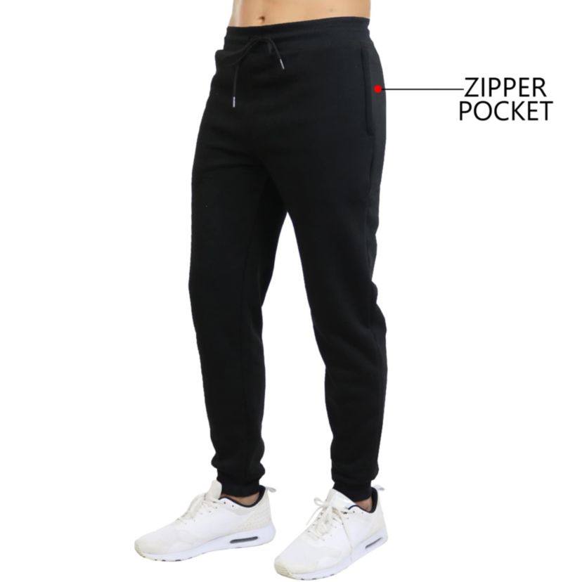 Mens Fleece Jogger Sweatpants With Zipper Side Pockets- 3 Pack