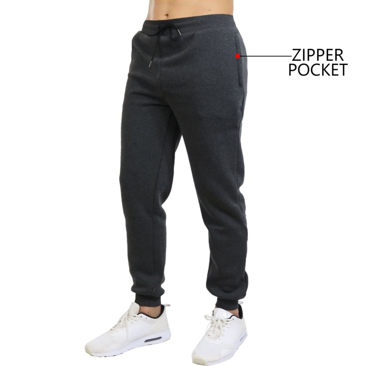 Mens Fleece Jogger Sweatpants With Zipper Side Pockets- 3 Pack