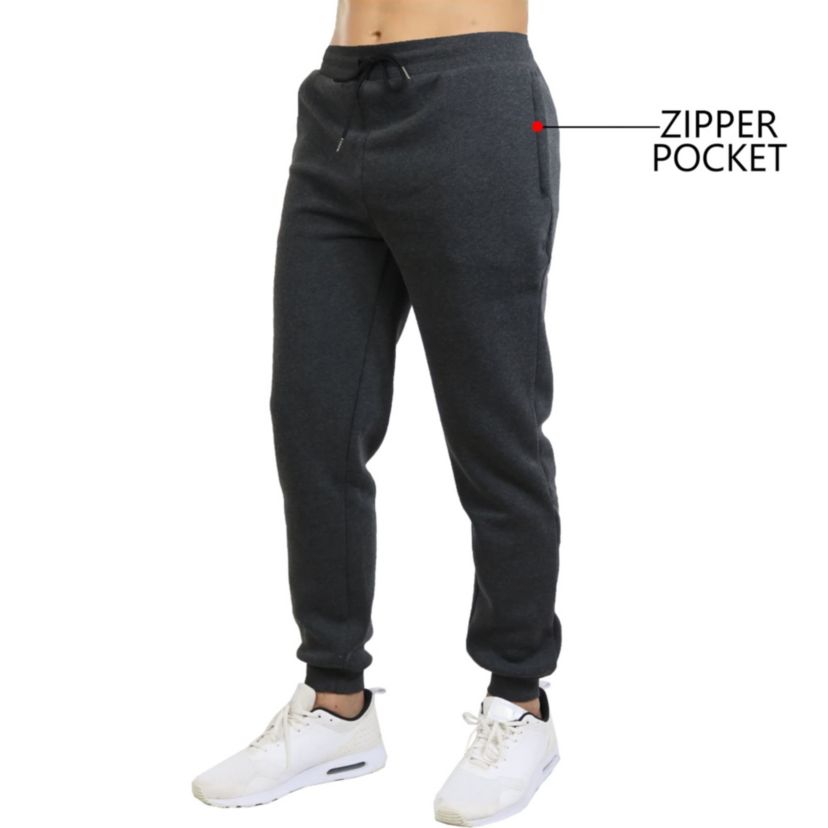 Mens Fleece Jogger Sweatpants With Zipper Side Pockets- 3 Pack
