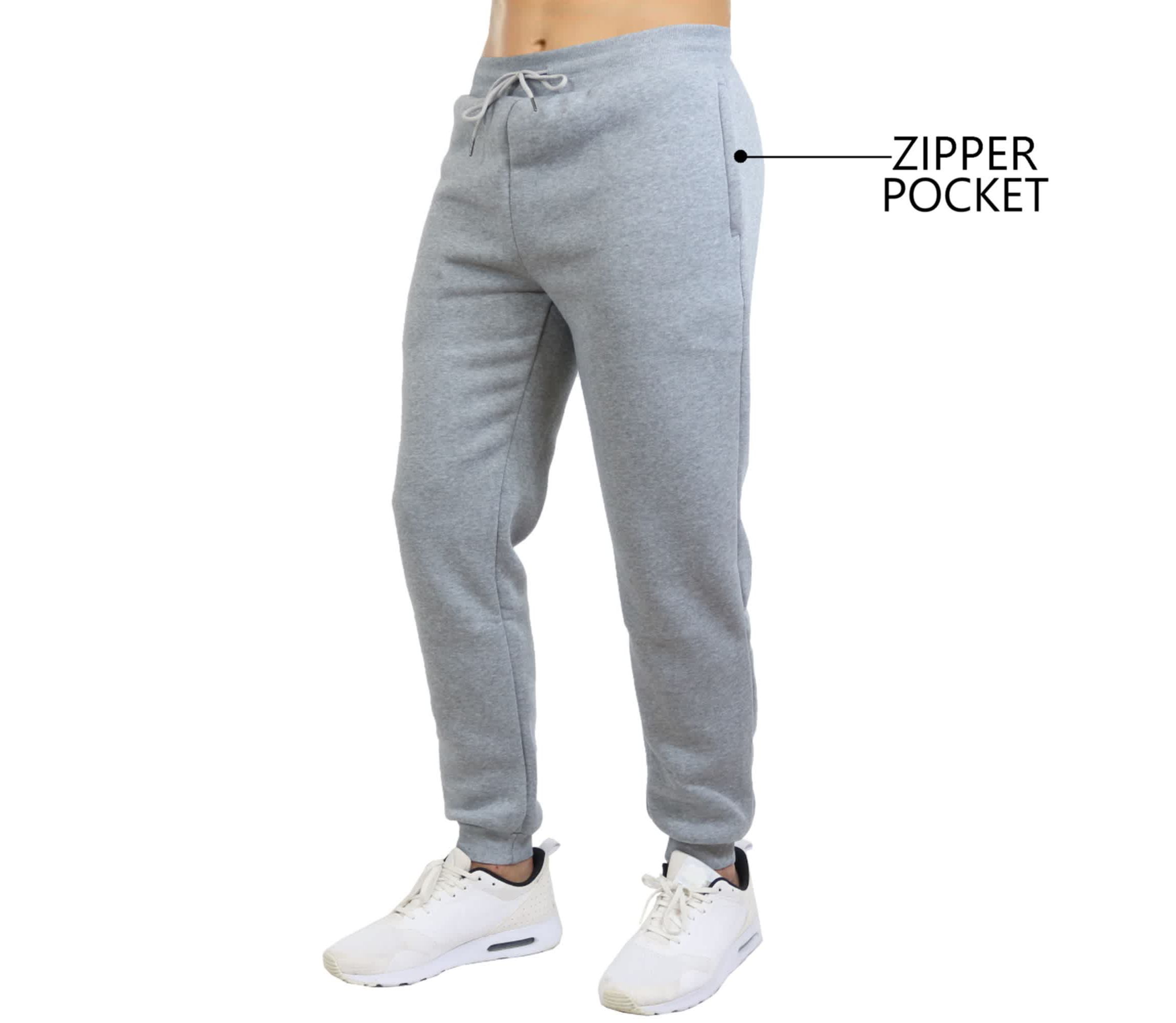 Mens Fleece Jogger Sweatpants With Zipper Side Pockets- 3 Pack