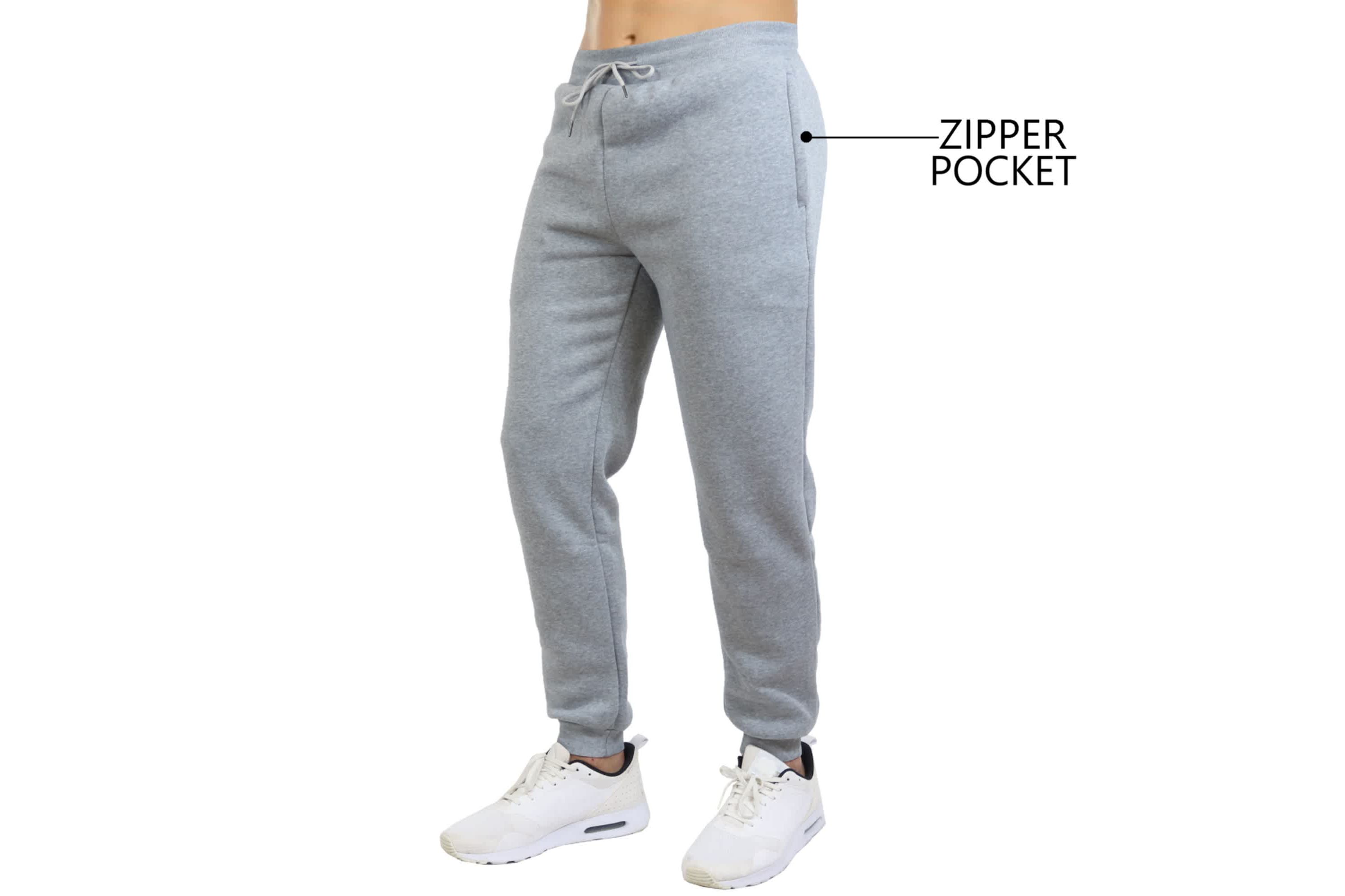Mens Fleece Jogger Sweatpants With Zipper Side Pockets- 3 Pack