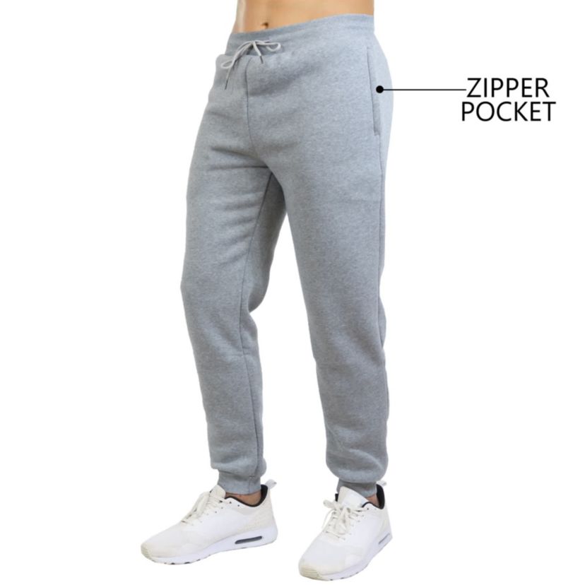 Mens Fleece Jogger Sweatpants With Zipper Side Pockets- 3 Pack