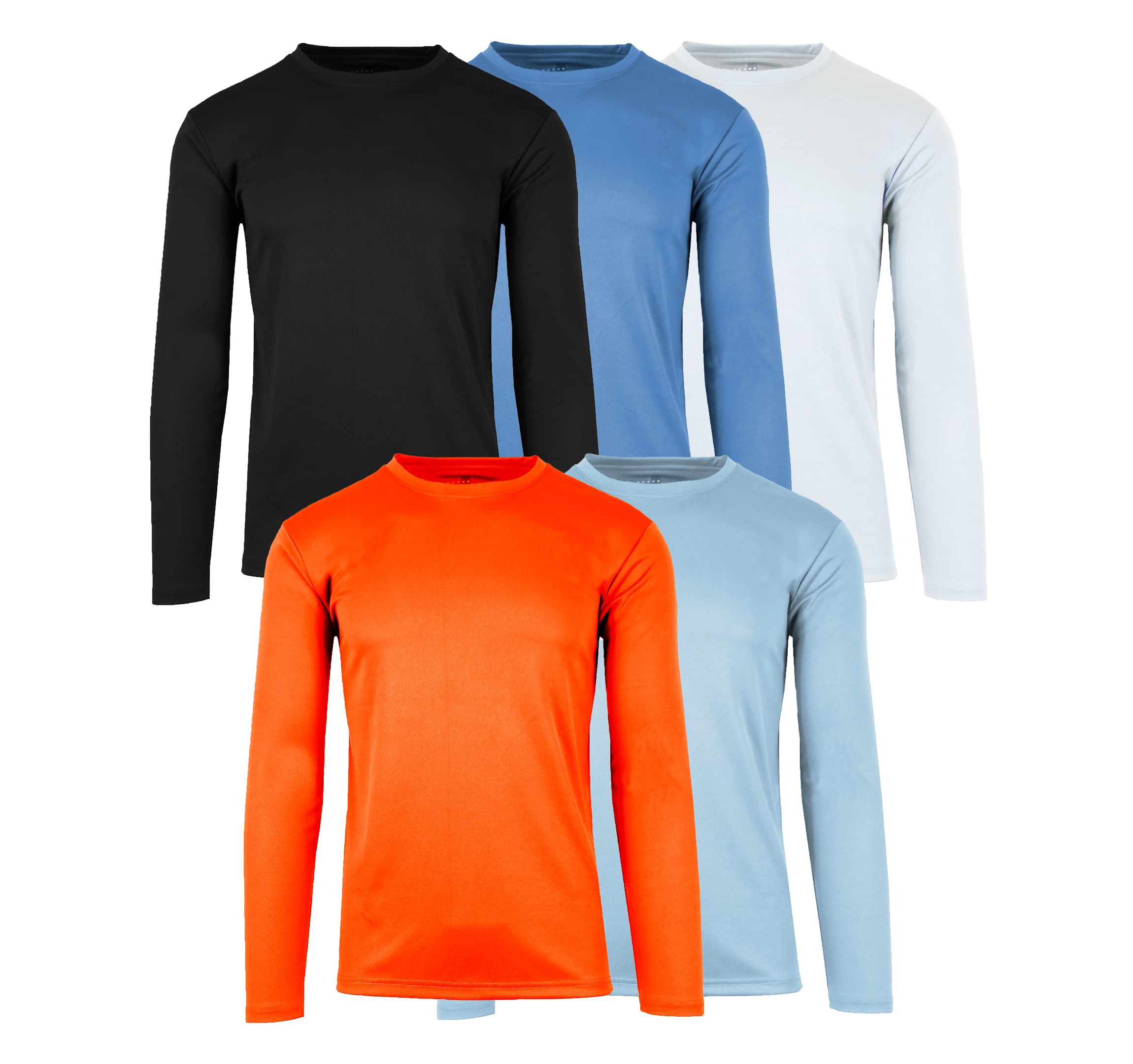 Mens Long Sleeve Moisture-Wicking Performance Crew Neck Tee -5 Pack