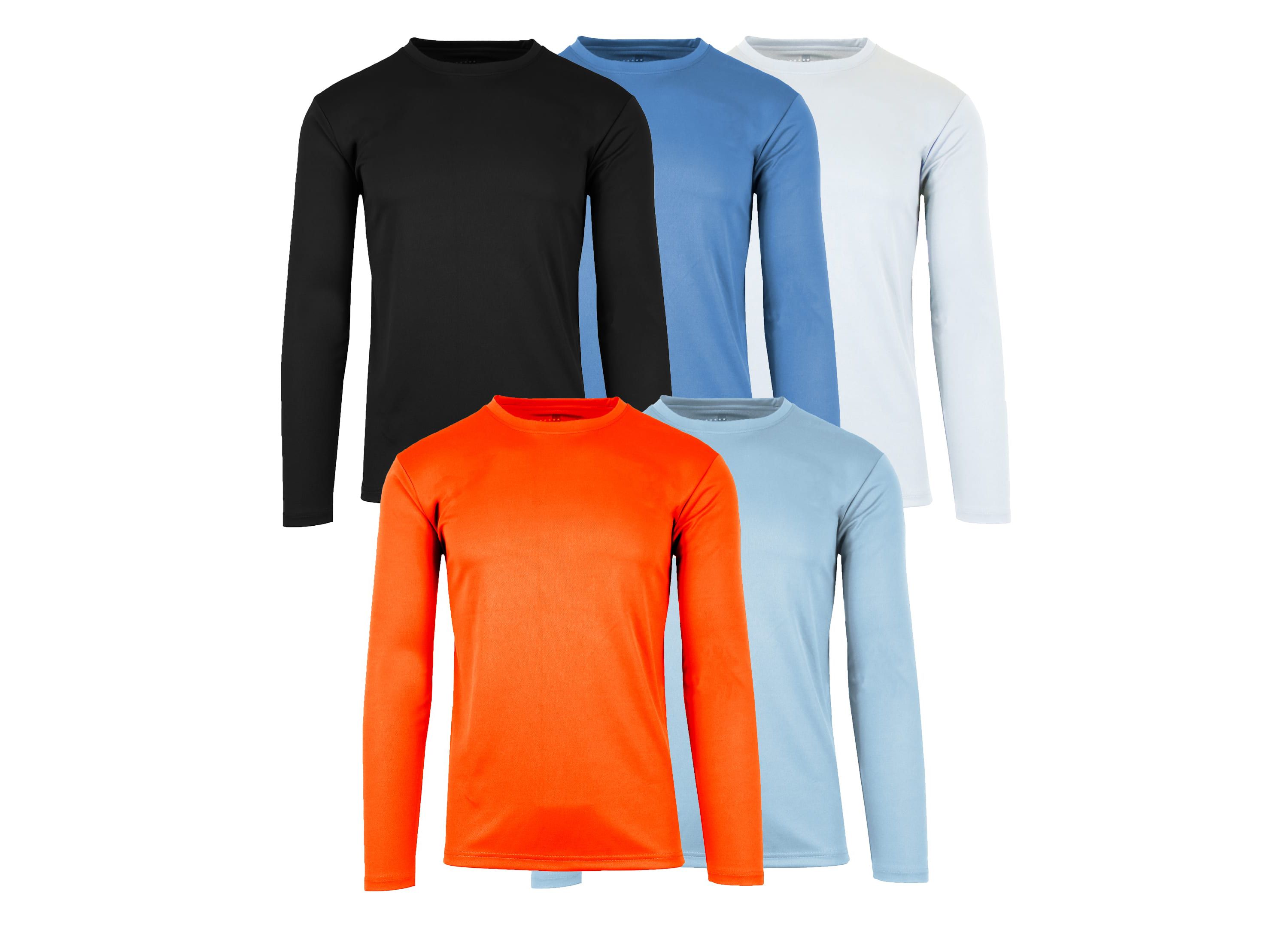 Mens Long Sleeve Moisture-Wicking Performance Crew Neck Tee -5 Pack