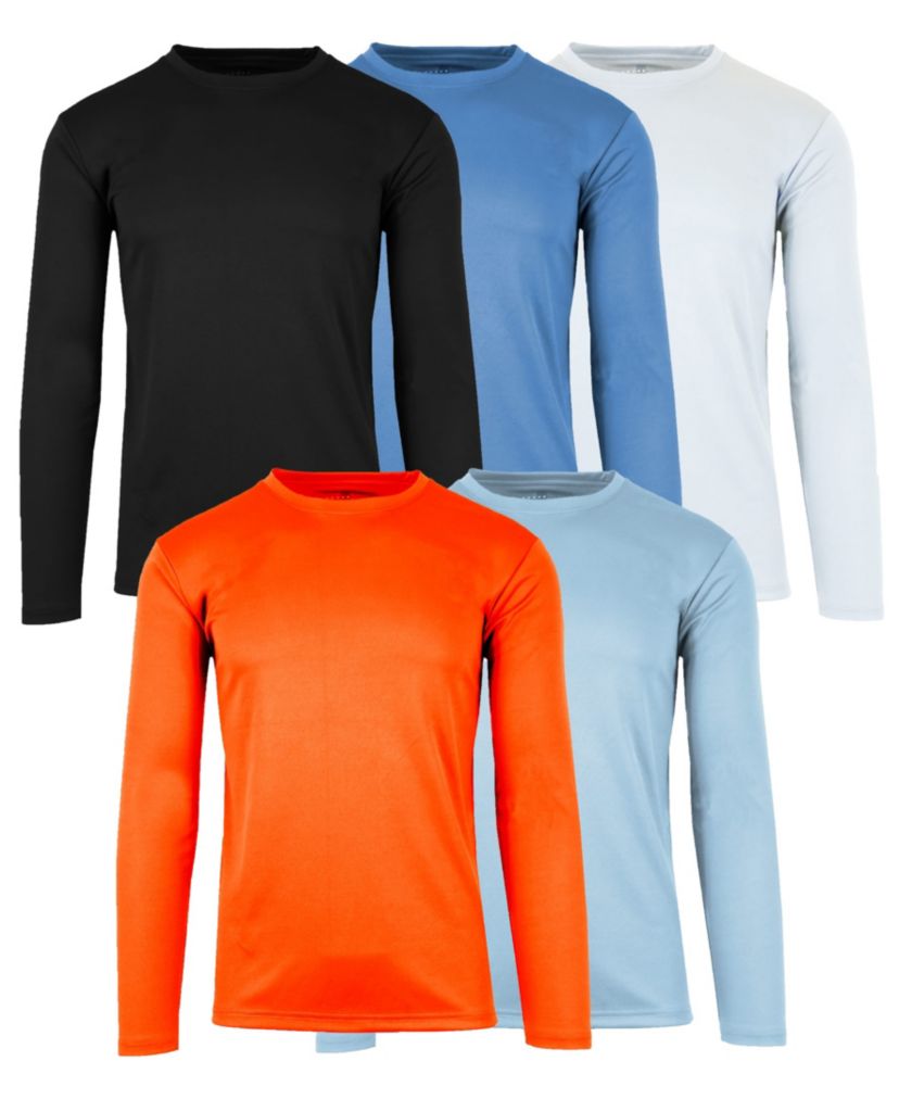 Mens Long Sleeve Moisture-Wicking Performance Crew Neck Tee -5 Pack