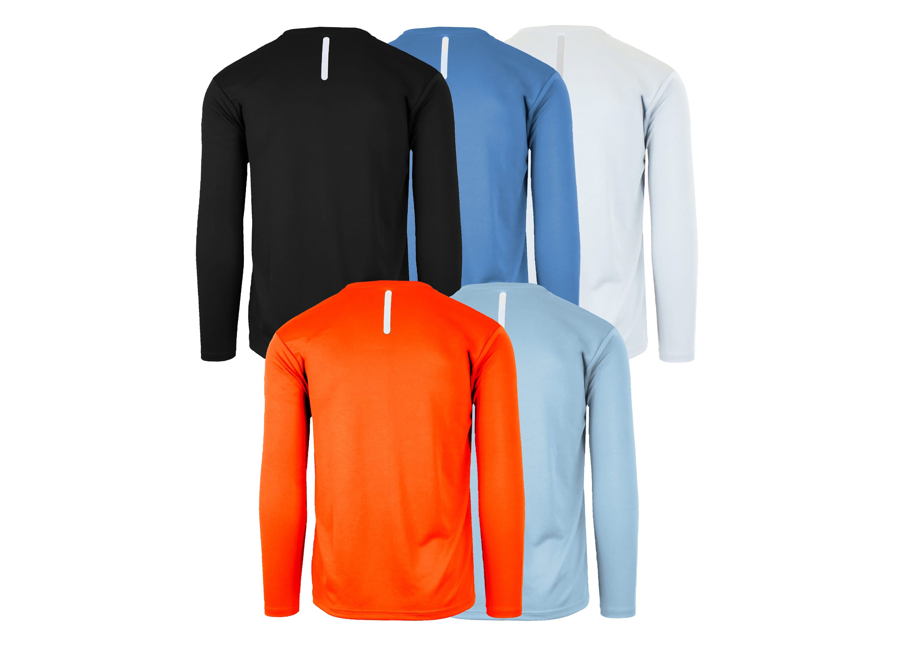 Mens Long Sleeve Moisture-Wicking Performance Crew Neck Tee -5 Pack