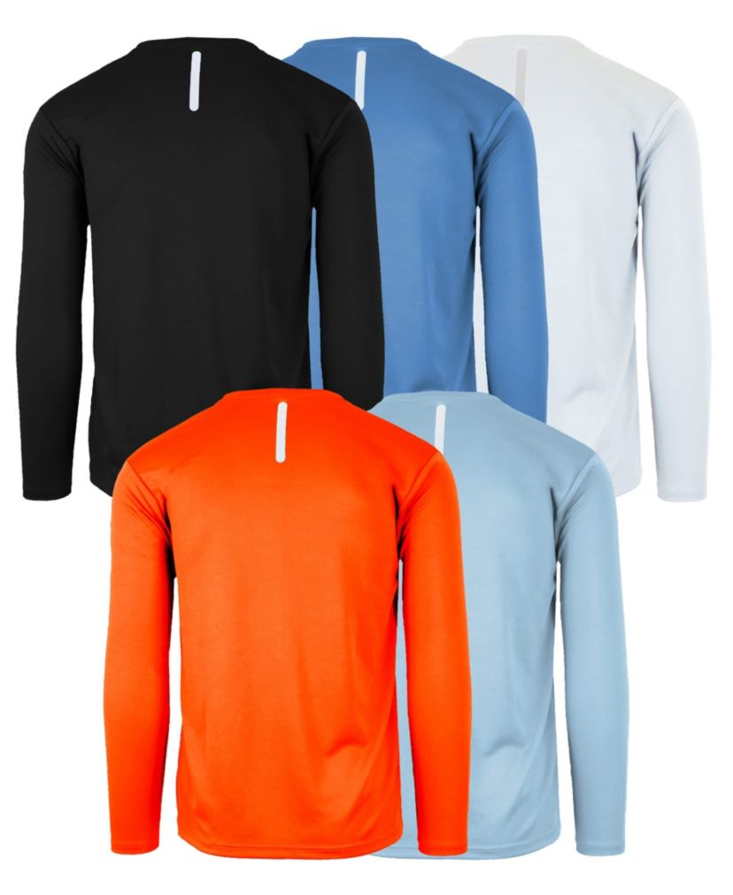 Mens Long Sleeve Moisture-Wicking Performance Crew Neck Tee -5 Pack