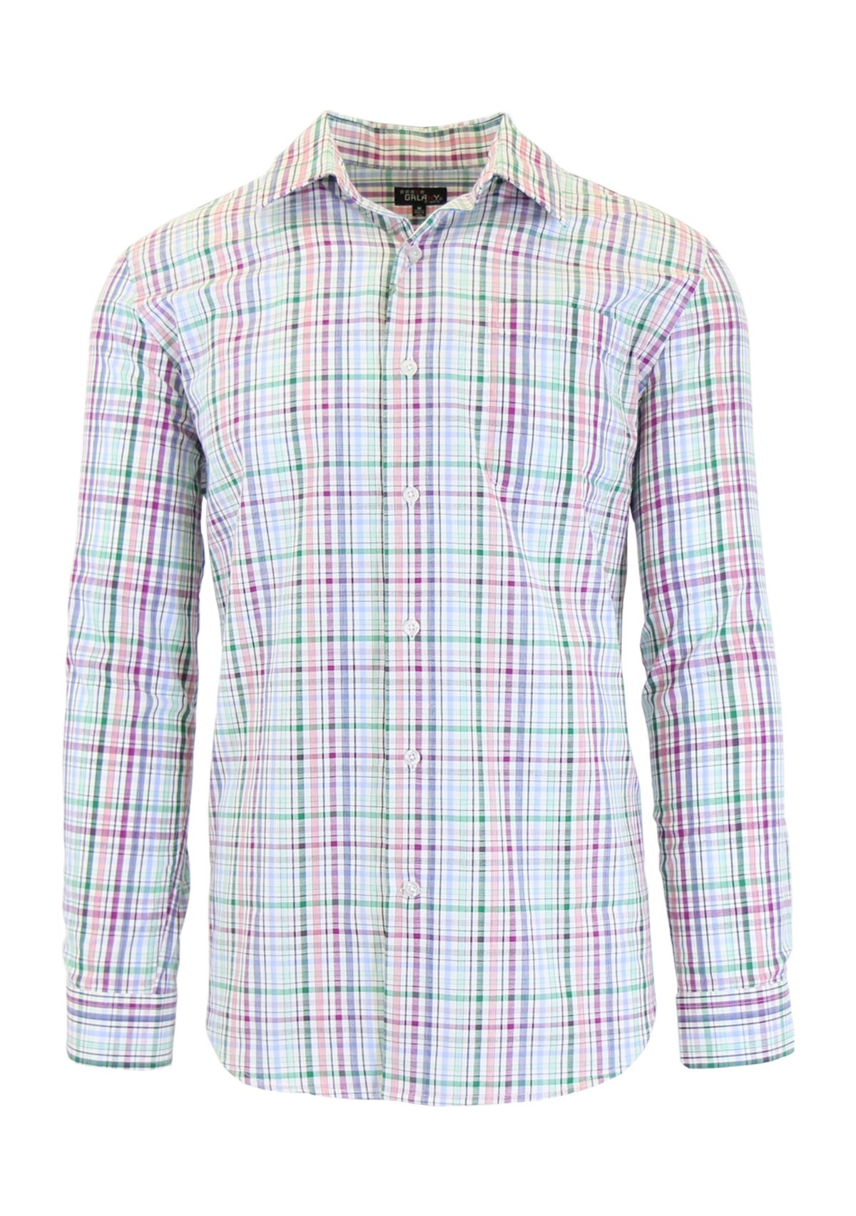 Mens Long Sleeve Plaid Slim Dress Shirt