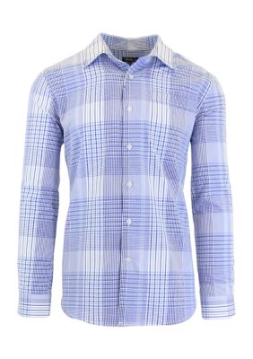 Men's Long Sleeve Plaid Slim Dress Shirt