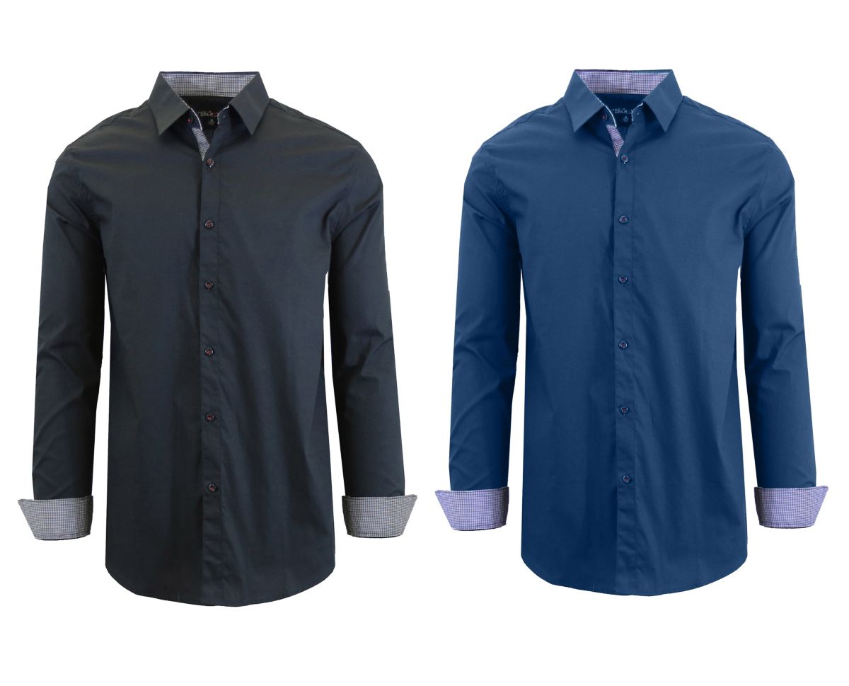 Galaxy By Harvic Mens Long Sleeve Slim-Fit Solid Dress Shirts-2 Pack