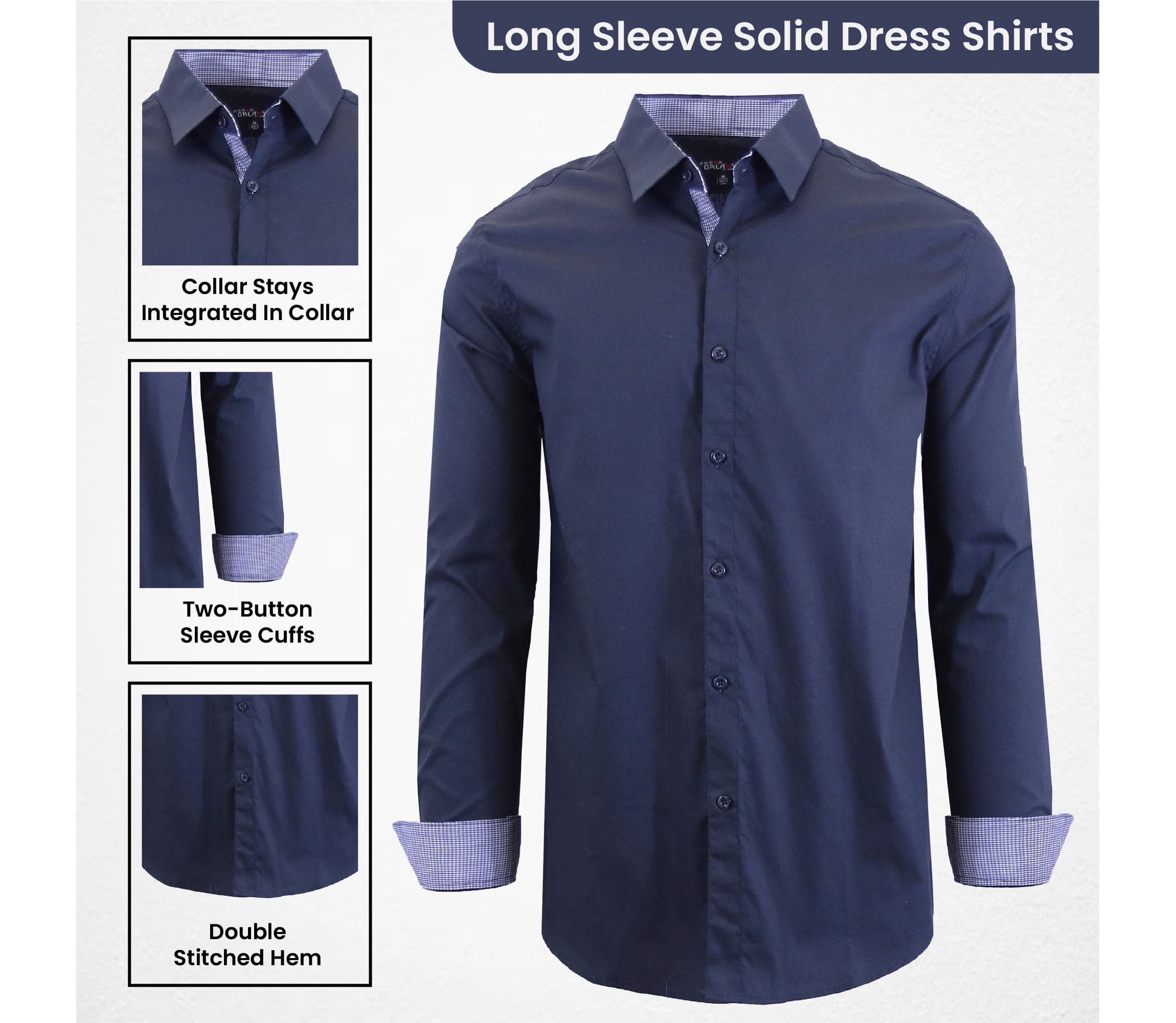 Galaxy By Harvic Mens Long Sleeve Slim-Fit Solid Dress Shirts-2 Pack