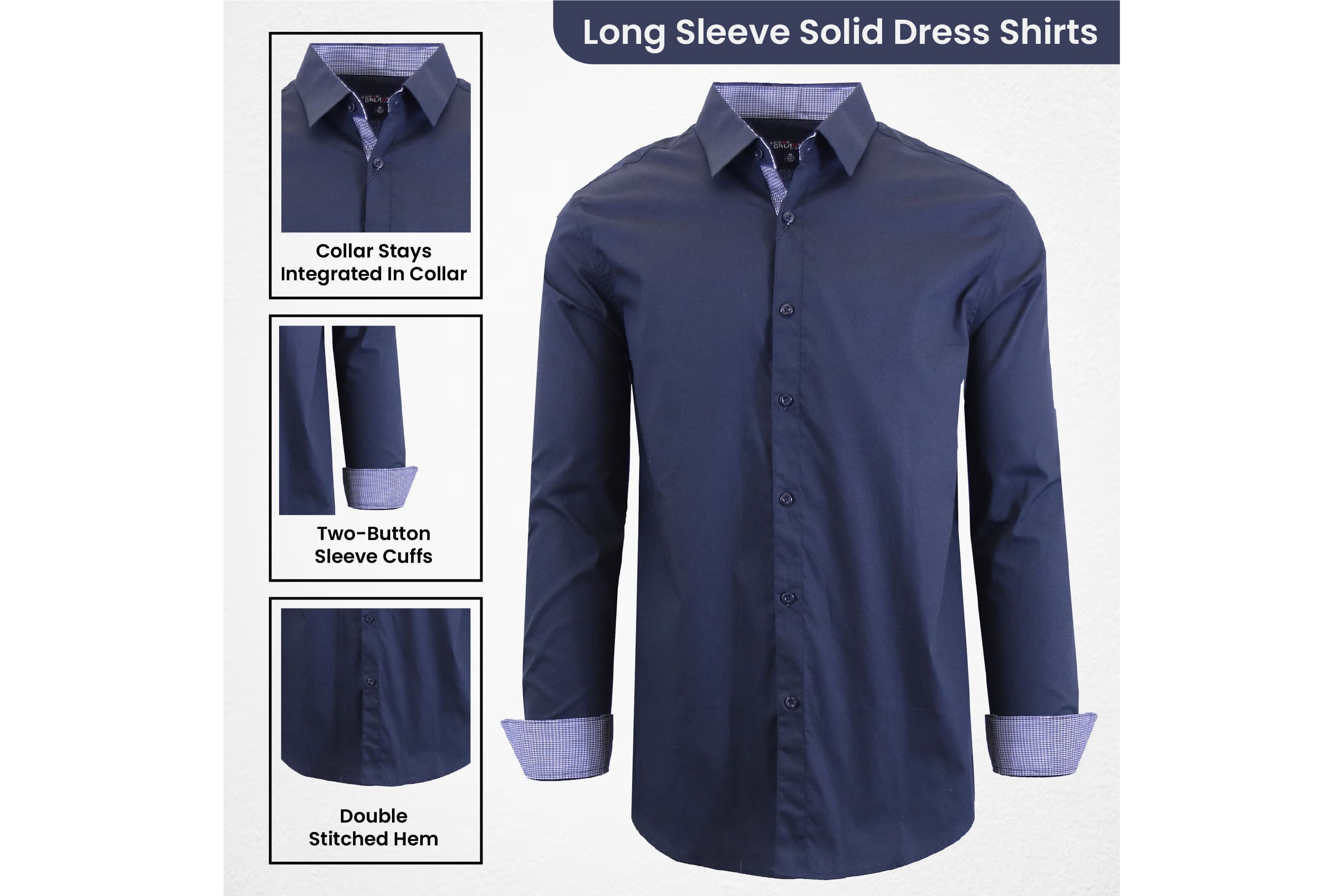Galaxy By Harvic Mens Long Sleeve Slim-Fit Solid Dress Shirts-2 Pack