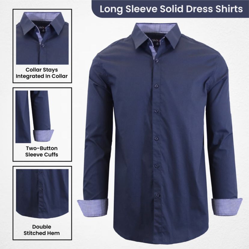 Galaxy By Harvic Mens Long Sleeve Slim-Fit Solid Dress Shirts-2 Pack