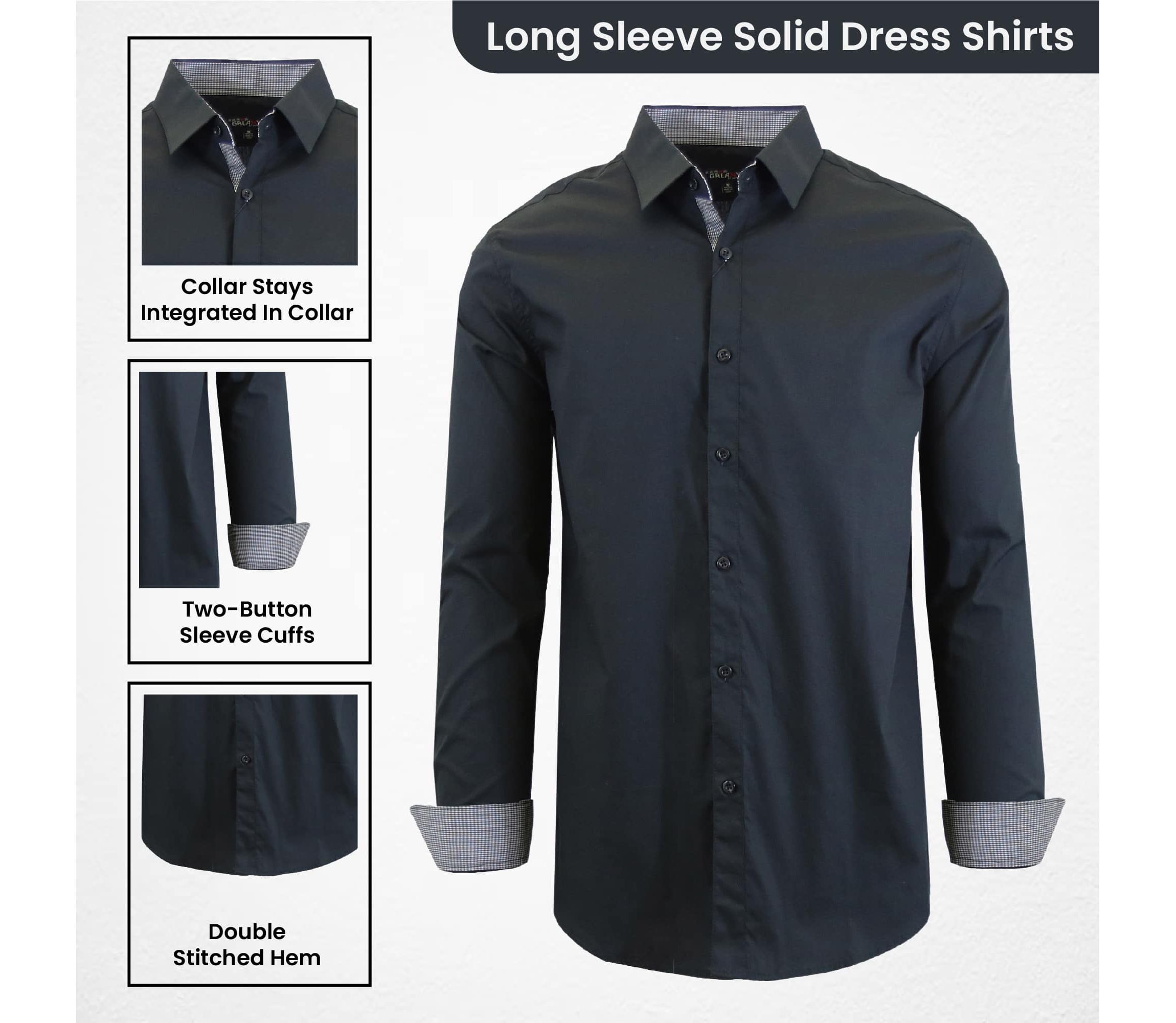 Galaxy By Harvic Mens Long Sleeve Slim-Fit Solid Dress Shirts-2 Pack