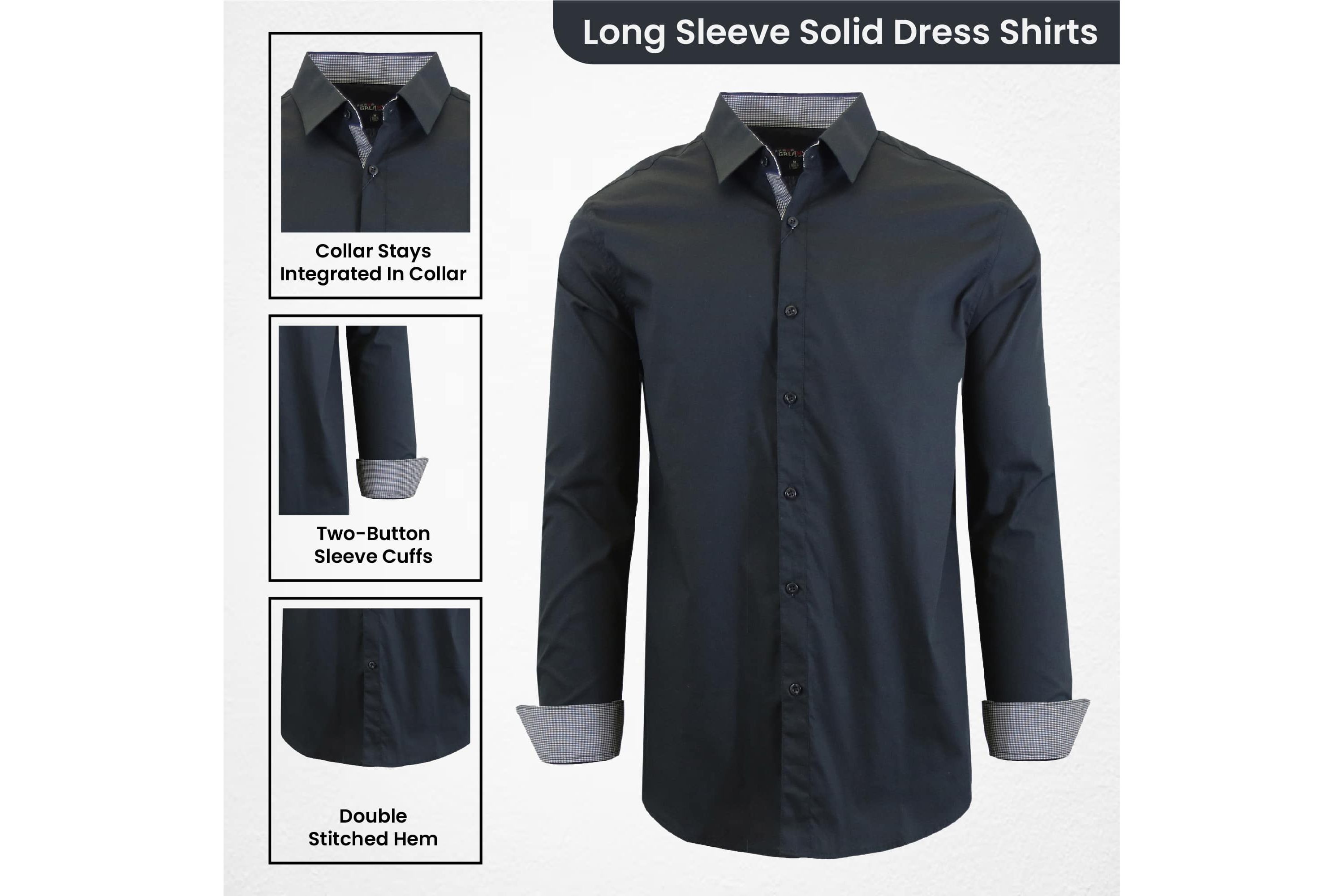 Galaxy By Harvic Mens Long Sleeve Slim-Fit Solid Dress Shirts-2 Pack