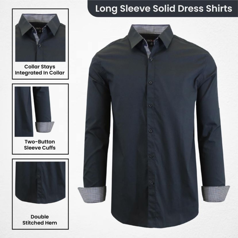 Galaxy By Harvic Mens Long Sleeve Slim-Fit Solid Dress Shirts-2 Pack