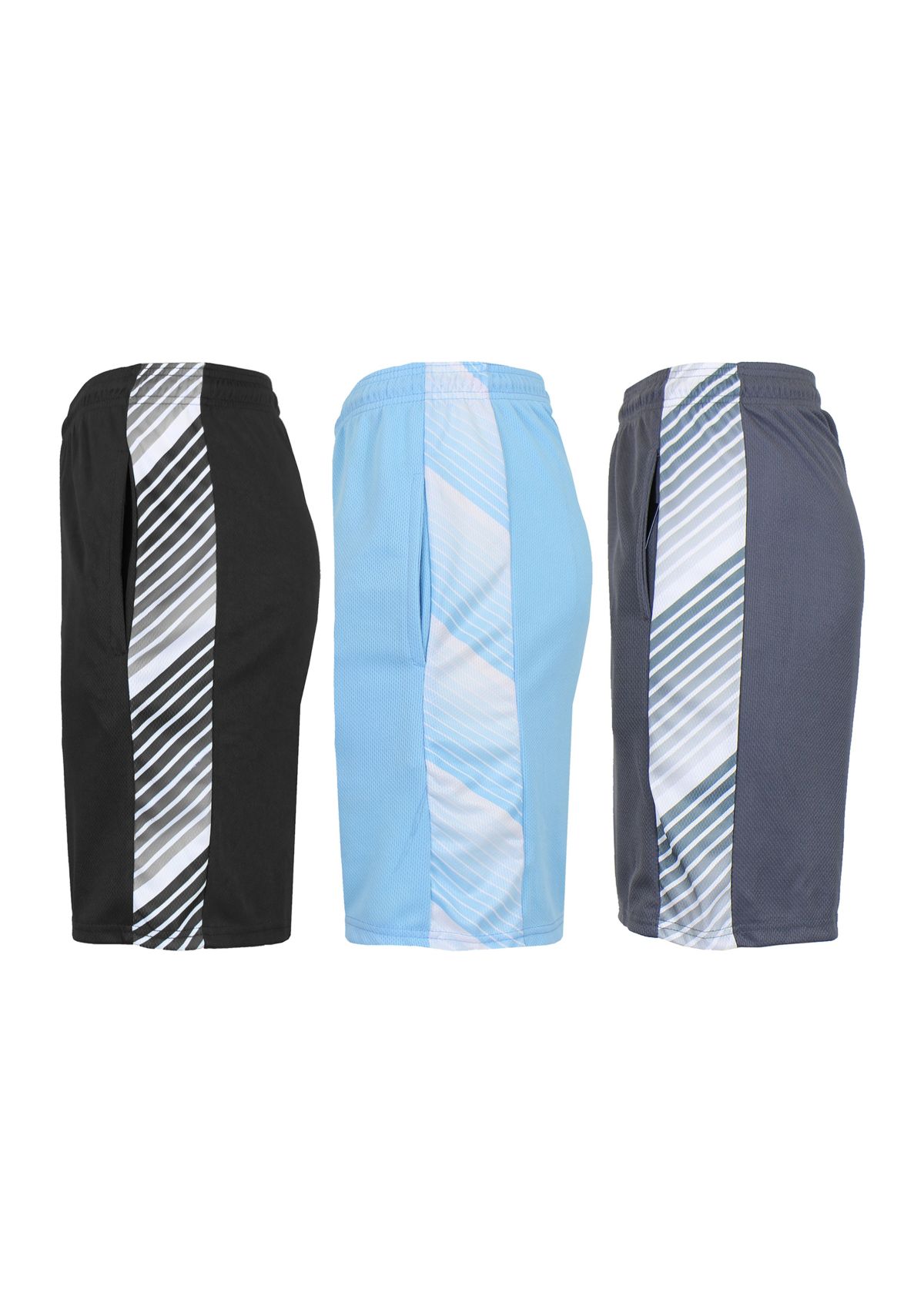 Mens Moisture Wicking Performance Mesh Shorts With Side Trim Design-3 Pack