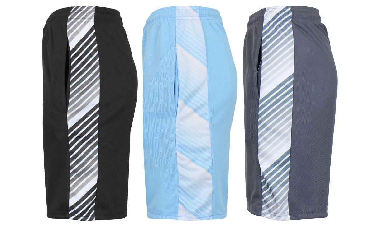 Mens Moisture Wicking Performance Mesh Shorts With Side Trim Design-3 Pack