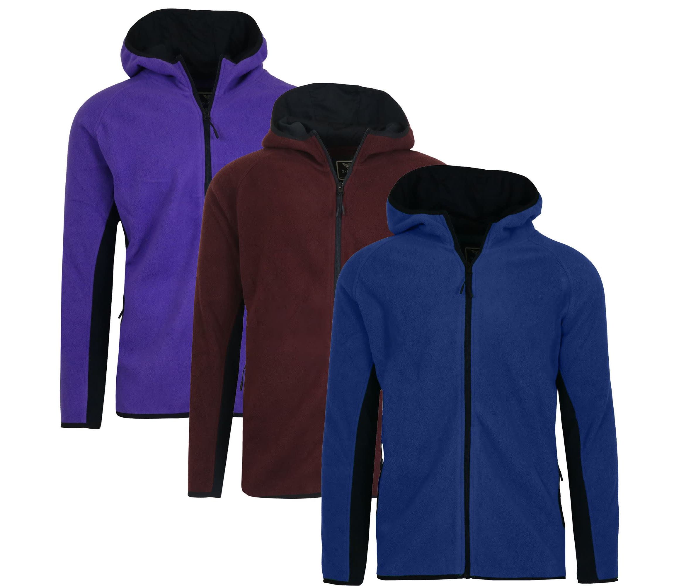 Mens Polar Fleece Tech Zip Hoodie - 3 Pack