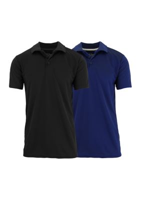 Galaxy by Harvic Men's Tagless Dry Fit Polo Shirt 2 Pack, Black, 2XL