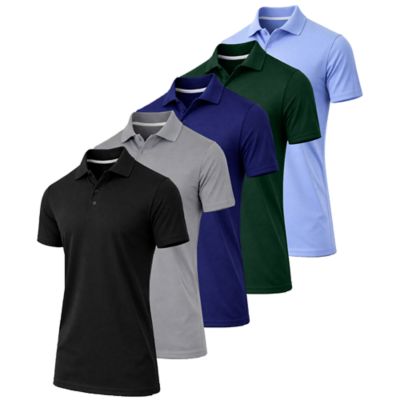Jump Start Men's Dry Fit Moisture-Wicking Polo Shirt-5 Pack, Blue, 3XL