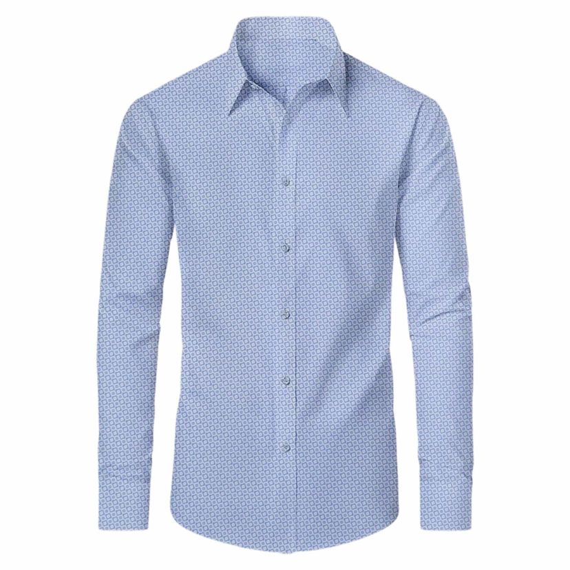 Mens Slim Fit Long Sleeve Stretch Printed Dress Shirts