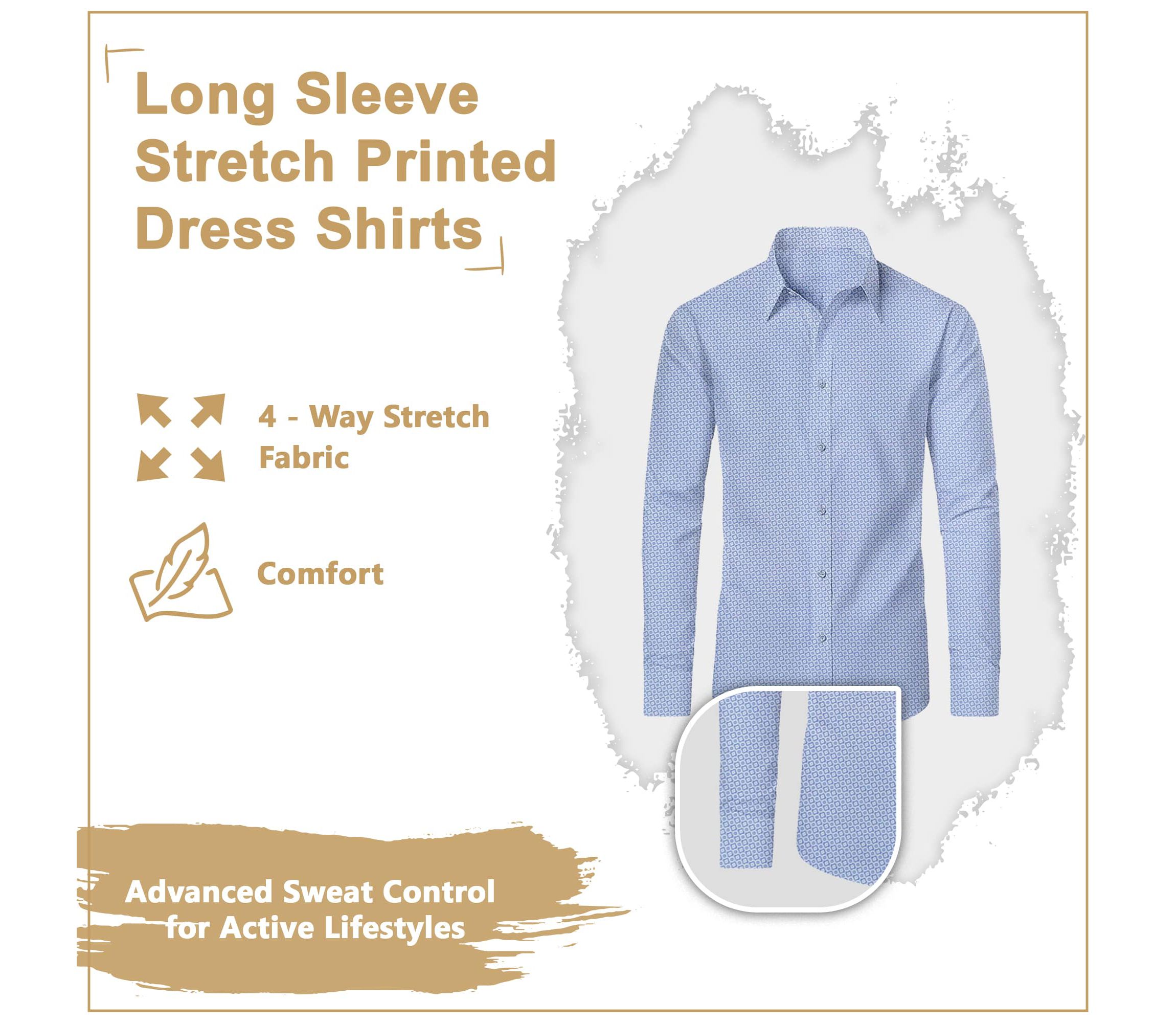 Mens Slim Fit Long Sleeve Stretch Printed Dress Shirts