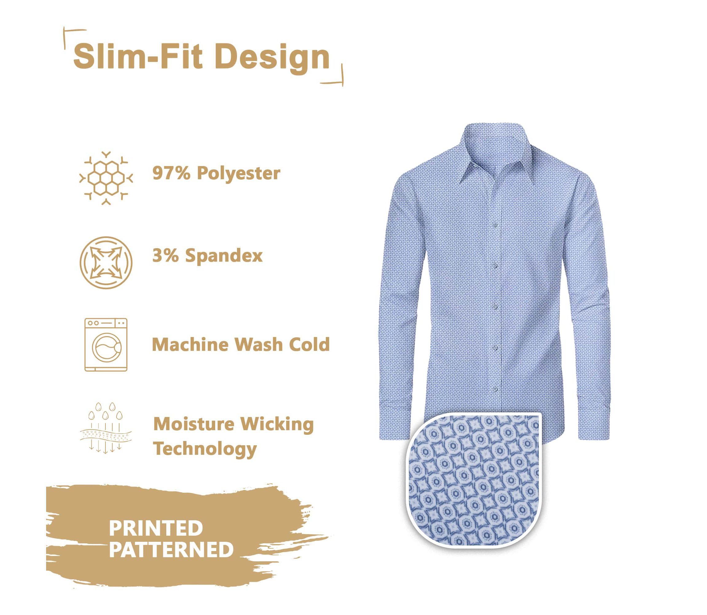 Mens Slim Fit Long Sleeve Stretch Printed Dress Shirts