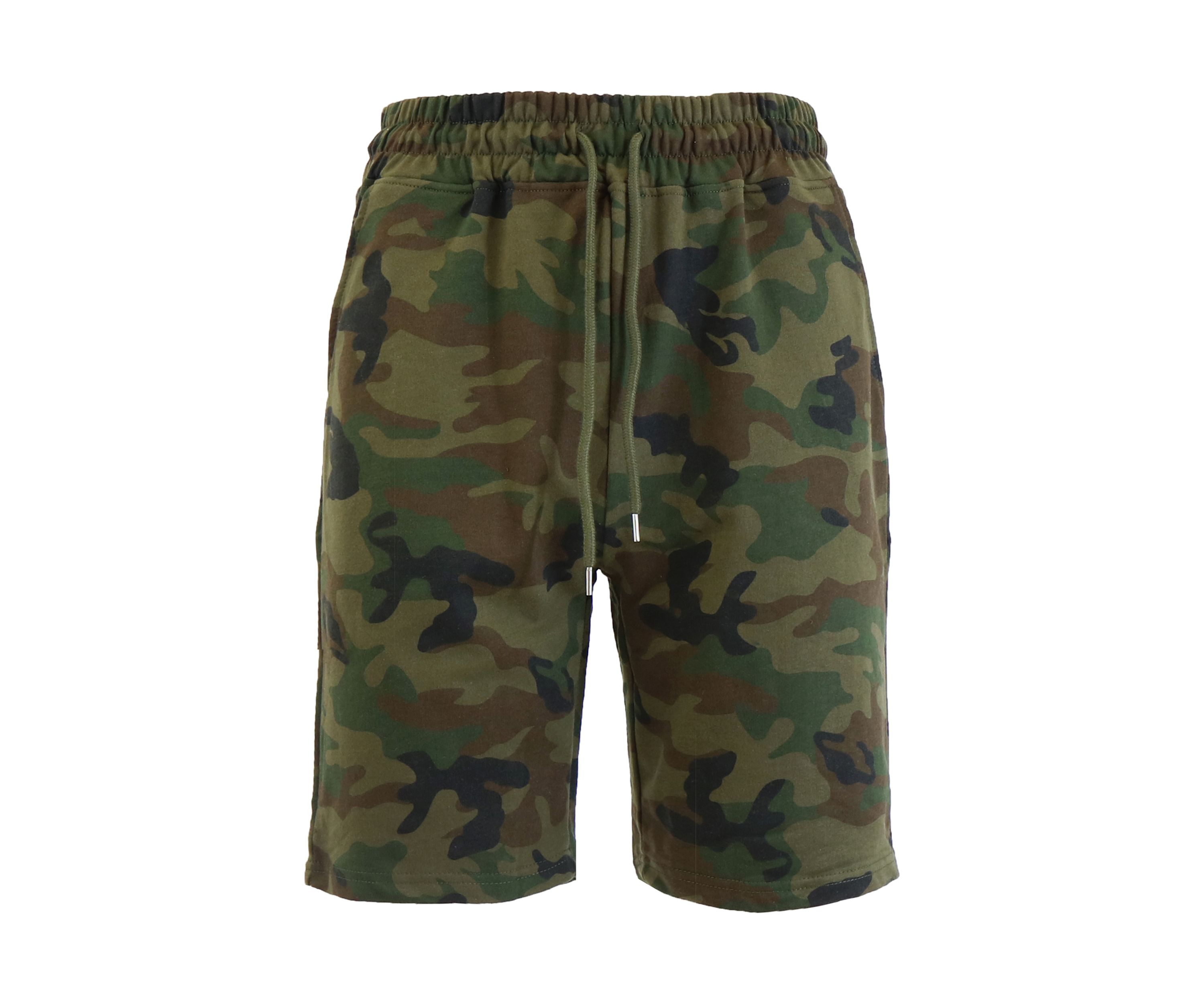 Mens Slim Fit French Terry Camouflage Printed Lounge Shorts