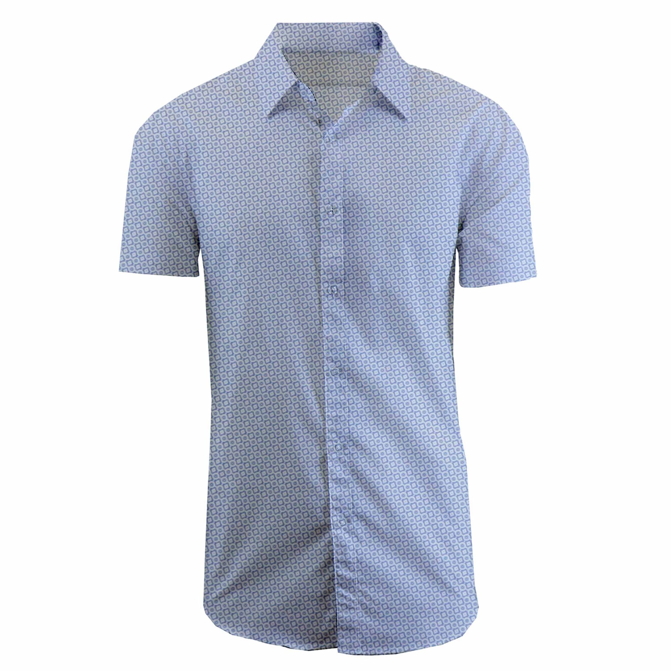 Mens Slim Fit Short Sleeve Stretch Printed Dress Shirts