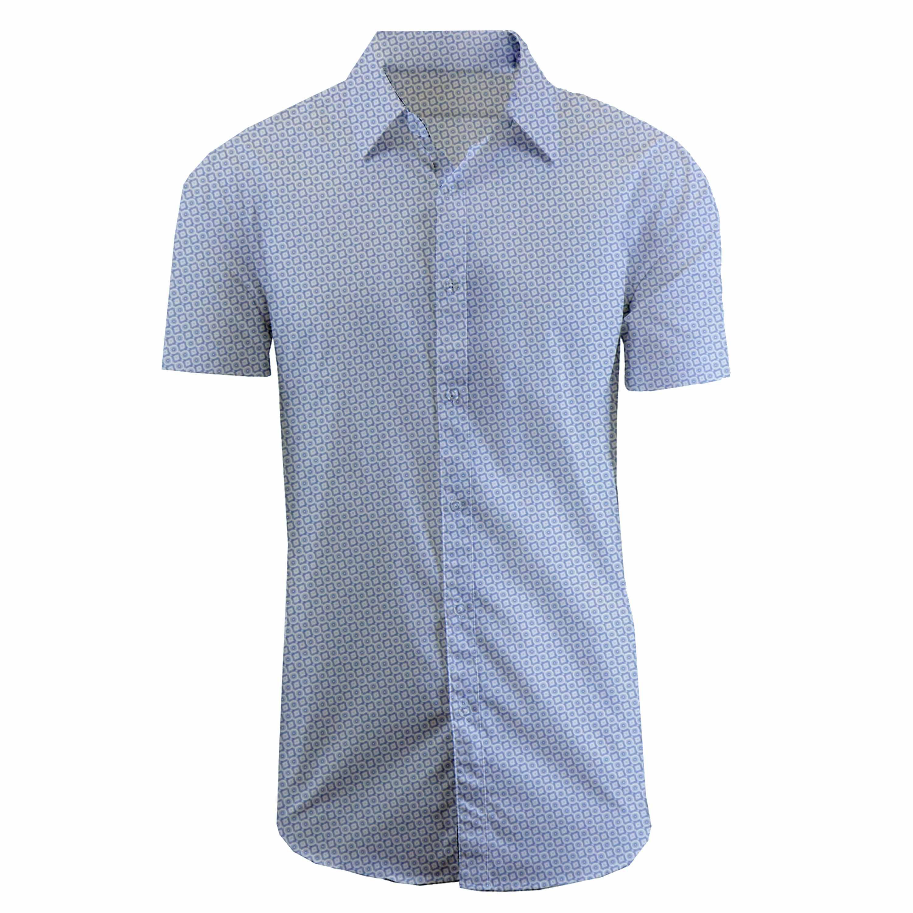 Mens Slim Fit Short Sleeve Stretch Printed Dress Shirts