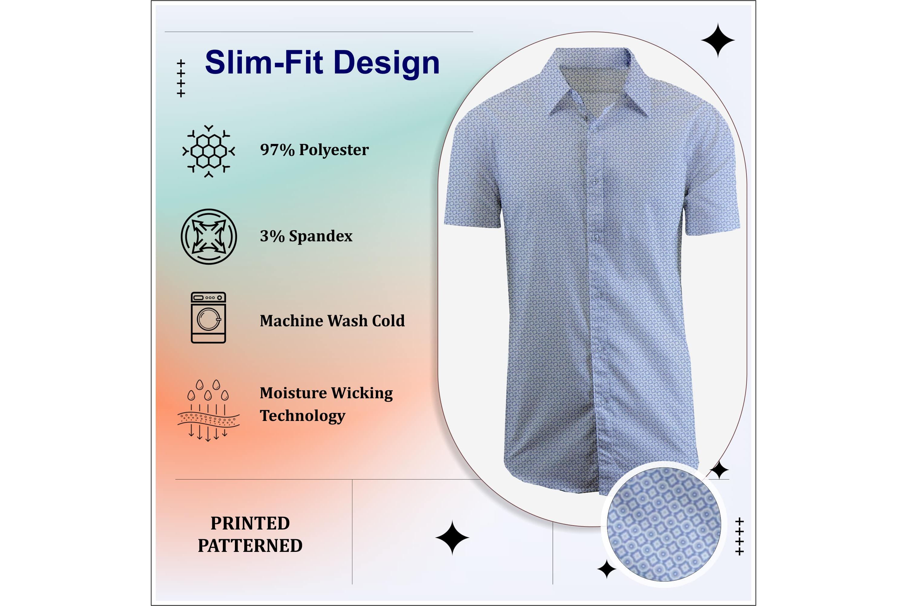 Mens Slim Fit Short Sleeve Stretch Printed Dress Shirts