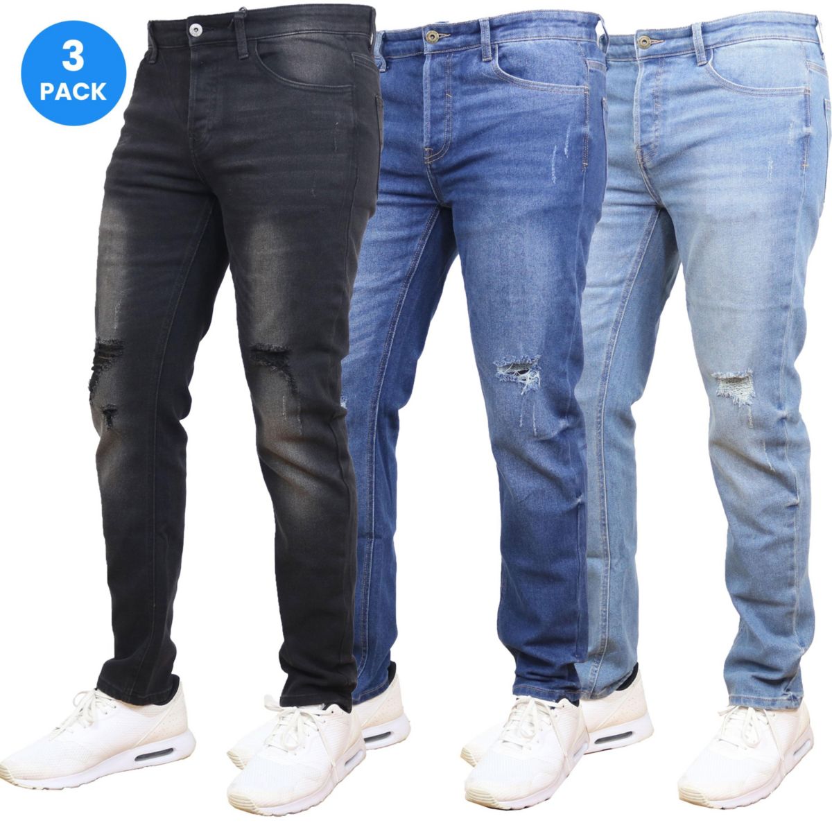 Blue Ice Mens Stretch Ripped Jeans-3 Pack