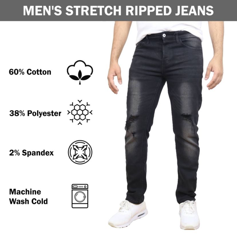 Blue Ice Mens Stretch Ripped Jeans