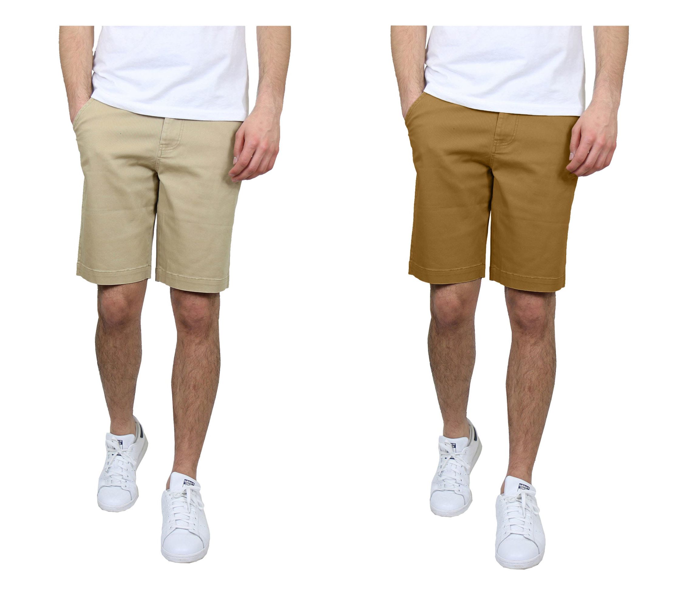 Mens 5-Pocket Flat-Front Slim-Fit Stretch Chino Shorts 2-Pack