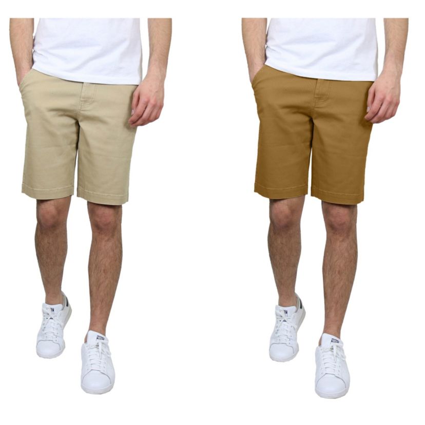 Mens 5-Pocket Flat-Front Slim-Fit Stretch Chino Shorts 2-Pack