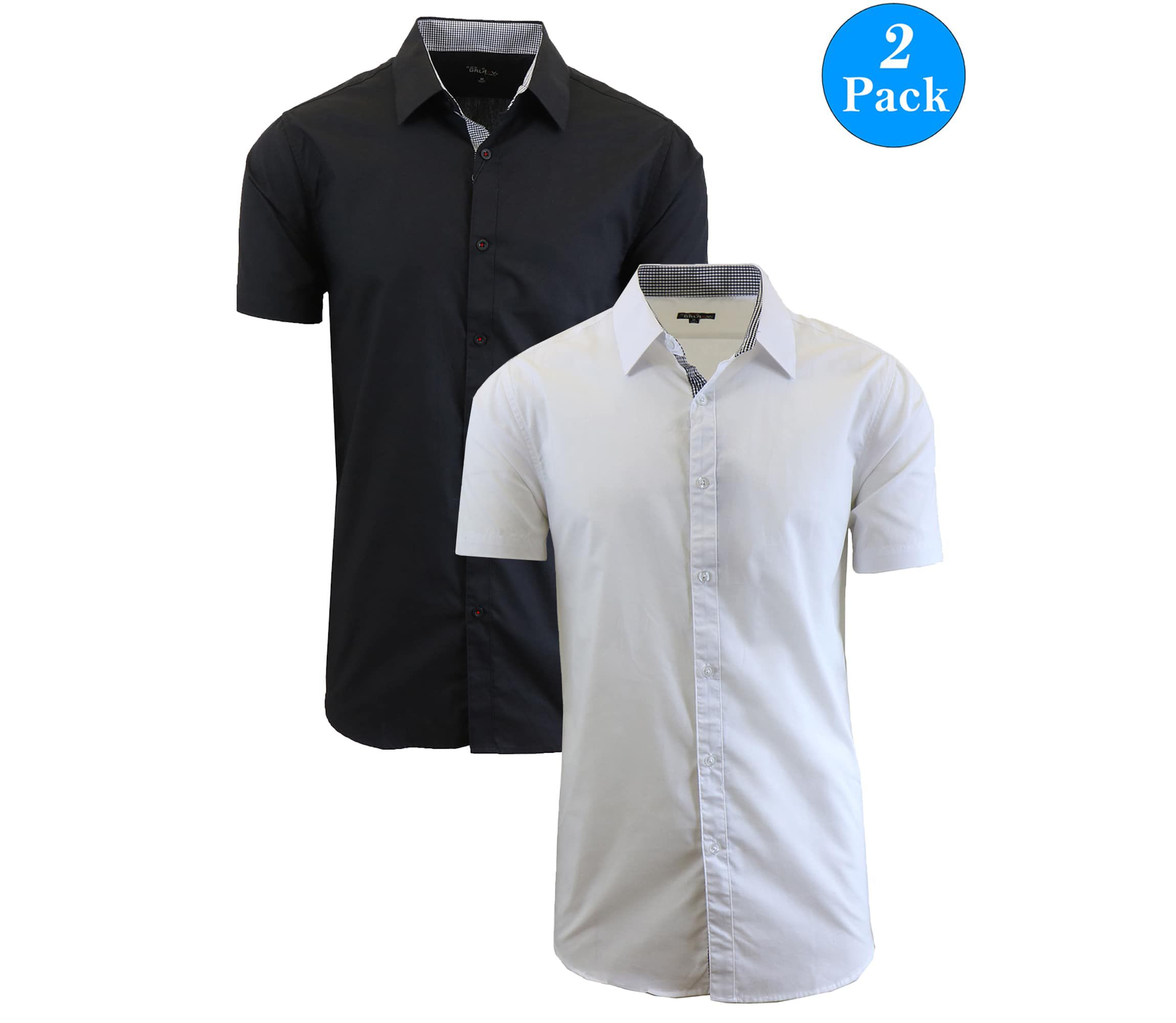 Galaxy By Harvic Mens Short Sleeve Slim Fit Button Down Dress Shirt-2 Pack