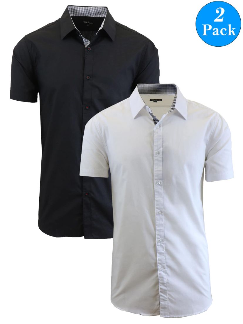 Galaxy By Harvic Mens Short Sleeve Slim Fit Button Down Dress Shirt-2 Pack