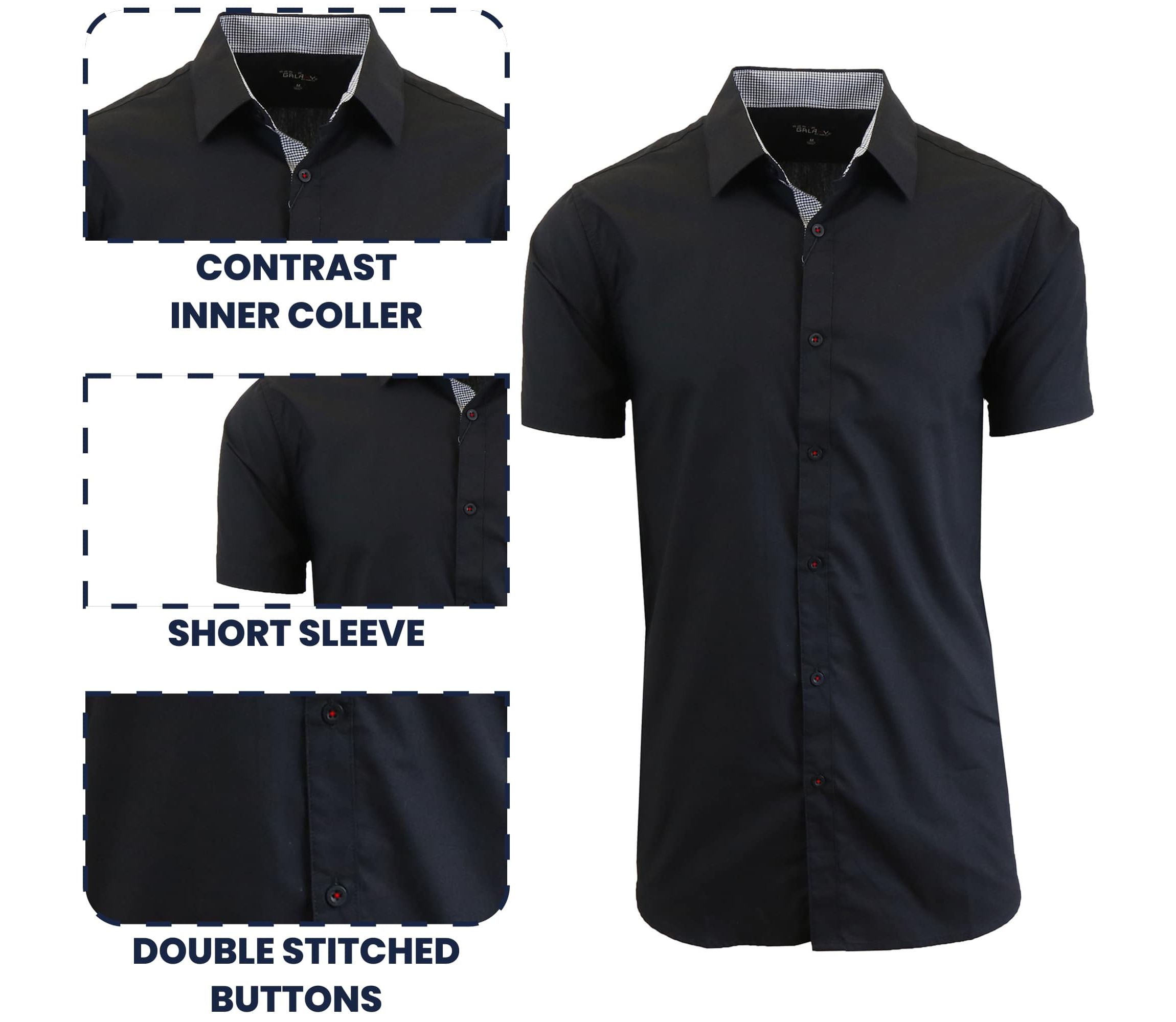 Galaxy By Harvic Mens Short Sleeve Slim Fit Button Down Dress Shirt-2 Pack
