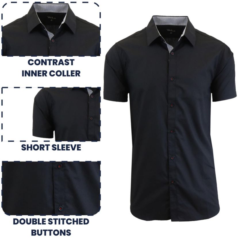 Galaxy By Harvic Mens Short Sleeve Slim Fit Button Down Dress Shirt-2 Pack