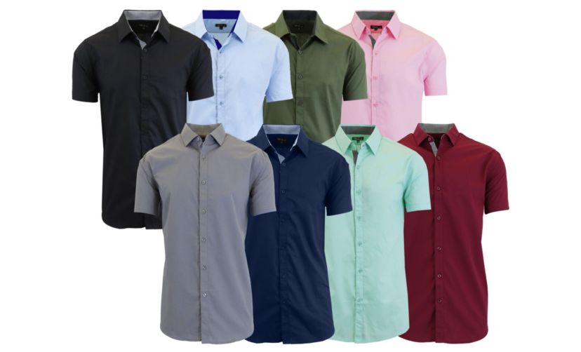 Galaxy By Harvic Mens Short Sleeve Slim Fit Button Down Dress Shirt-2 Pack